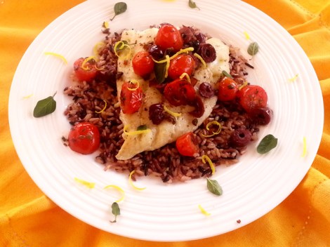 baked halibut with tomato olive tapende